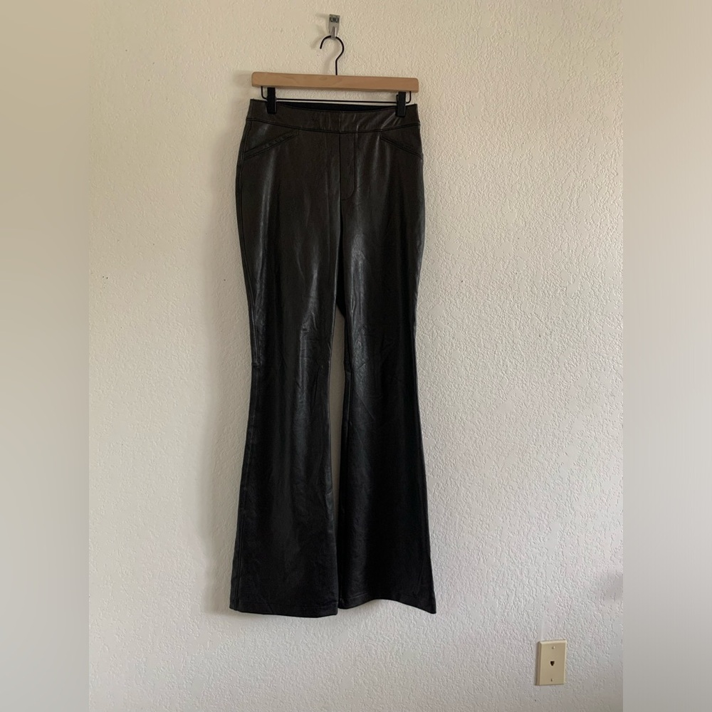 Spanx Faux-Leather Four-Pocket Flared Pants Black Size M Mid-Rise